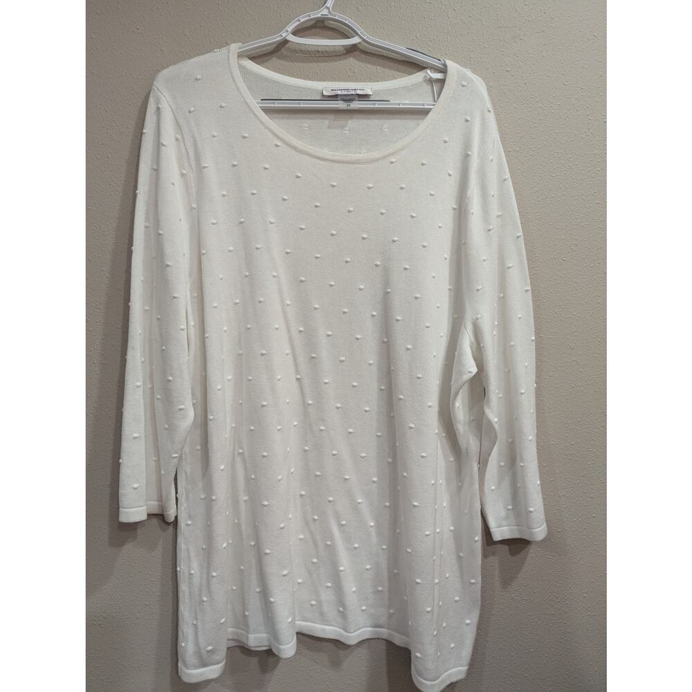 Pristine white knit sweater w/Swiss dot detail, Allison Dailey Plus size 2X